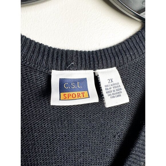 Vintage CST Sport 2X Heart Embroidered Fringe Sleeveless Sweater Vest Black Plus - Picture 4 of 5